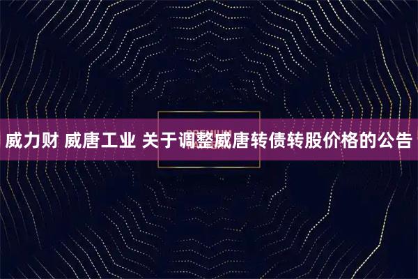 威力财 威唐工业 关于调整威唐转债转股价格的公告